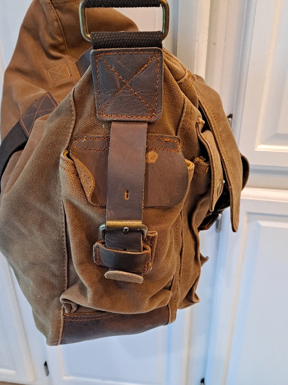 Waxed Canvas Messenger Bag for Men - Tan